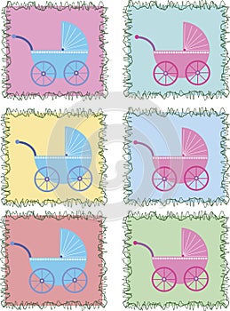 Buggies in colored frames