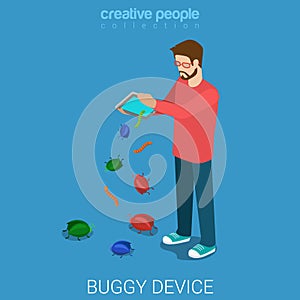 Buggy device debugging flat vector technology infographics photo