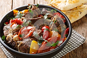 Buglama traditional lamb and vegetables recipe from Azerbaijan, Turkey and the surrounding area closeup in the Bowl. Horizontal