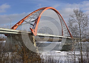 Bugrinsky bridge over the Ob river in winter 2