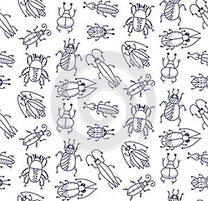 Bugs cute insects doodles seamless vector pattern