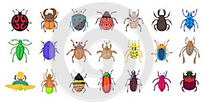 Bugs icon set, cartoon style