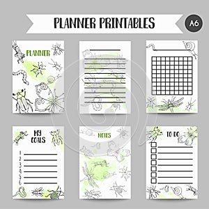 Bugs insects hand drawn notes Pest control organizer. Entomology printables. Cartoon illustration of pests and bug photo