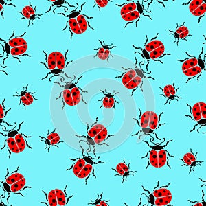 Bugs ladybug seamless pattern, insects vector background. For fabric design, wallpaper, wrapping, print, paper