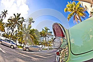 Buick from 1954 stands as attraction at the Ocean Drive in Miami South, Florida, USA