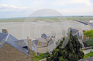 Buidings and roofs in Mont Saint Michele in France, Normandy