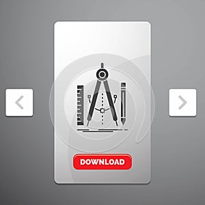 Build, design, geometry, math, tool Glyph Icon in Carousal Pagination Slider Design & Red Download Button