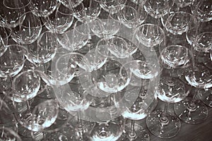 Build an empty wine glasses waiting for bottling beverages