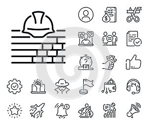 Build line icon. Safety helmet sign. Salaryman, gender equality and alert bell. Vector