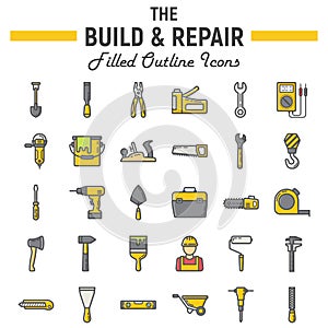 Build and Repair filled outline icon set