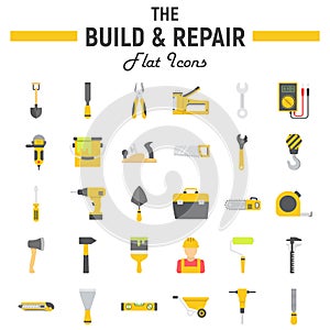 Build and Repair flat icon set, construction signs