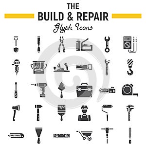 Build and Repair glyph icon set, construction sign