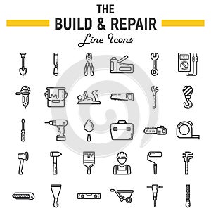 Build and Repair line icon set, construction signs