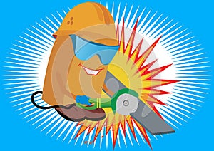 Builder with angle grinders machine