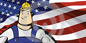 Builder on the background of the American flag