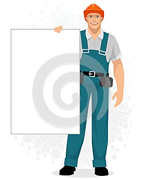 Builder with a banner