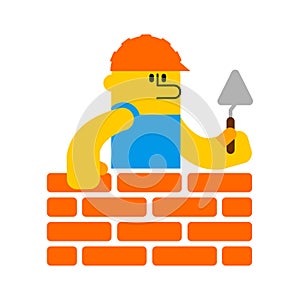 Builder and brick wall. Erector and wall. Building Icon Symbol