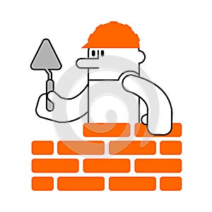 Builder and brick wall. Erector and wall. Building Icon Symbol