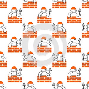 Builder and brick wall pattern seamless. Erector and wall background. Building texture photo