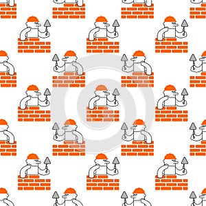 Builder and brick wall pattern seamless. Erector and wall background. Building texture