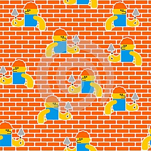 Builder and brick wall pattern seamless. Erector and wall background. Building texture