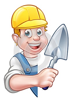 Builder Bricklayer Holding Trowel Tool