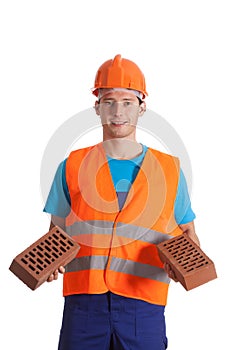 Builder with bricks