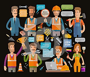 Builder or construction, repair icons set. Vector illustration