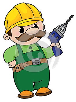 Builder with a drill