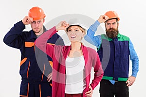 Builder, engineer, labourer, repairman as friendly team.