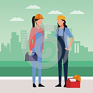 Builder and enginner women standing icon