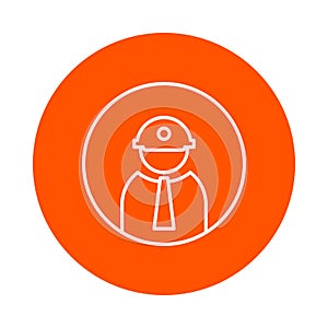 Builder in helmet with lantern and tie, monochrome round icon, flat style