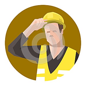 Builder holding hardhat or helmet