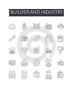 Builder and industry line icons collection. Flourishing, Prosperous, Booming, Thriving, Successful, Blooming, Growing