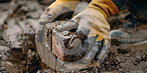 Builder laying bricks