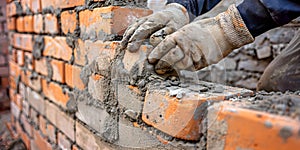 Builder laying bricks