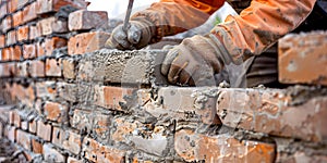 Builder laying bricks