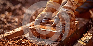 Builder laying bricks