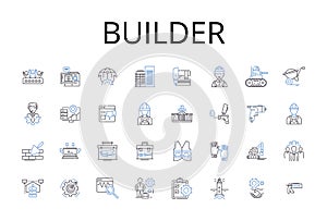 Builder line icons collection. Architect, Constructor, Contractor, Craftsman, Fabricator, Manufacturer, Producer vector