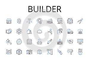 Builder line icons collection. Architect, Constructor, Contractor, Craftsman, Fabricator, Manufacturer, Producer vector
