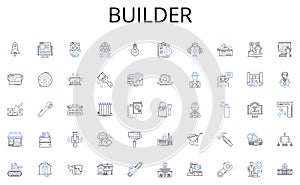 Builder line icons collection. Investments, Budgeting, Retirement, Taxation, Planning, Wealth, Securities vector and