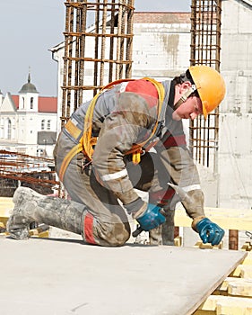 Builder making construction works