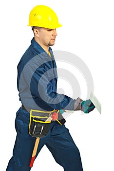 Builder man working with notched