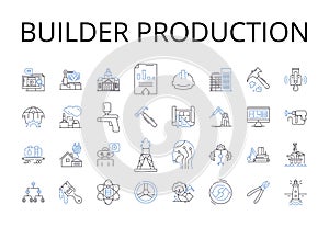 Builder production line icons collection. Manufacturer, Fabricator, Creator, Designer, Maker, Craftsman, Artisan vector