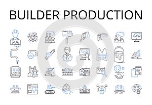 Builder production line icons collection. Manufacturer, Fabricator, Creator, Designer, Maker, Craftsman, Artisan vector