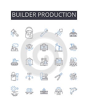 Builder production line icons collection. Schedule, Booking, Availability, Meeting, Request, Confirm, Follow-up vector