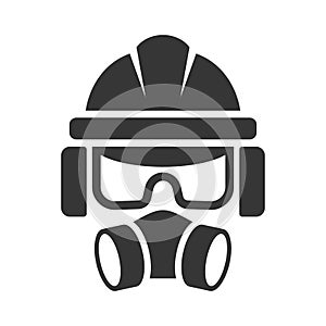Builder Safety Helmet, Protection Glasses, Respirator and Headset Icon. Vector