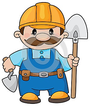 Builder with a shovel