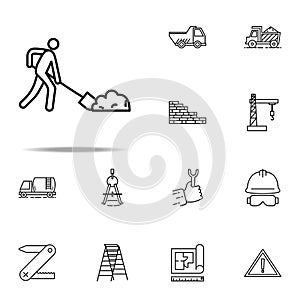 builder with a shovel outline icon. Construction icons universal set for web and mobile