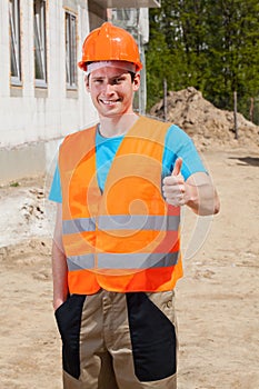 Builder showing okay gesture